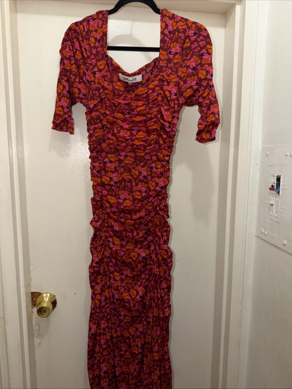 Diane Von Furstenberg Pink and Orange Ruched Maxi Dress